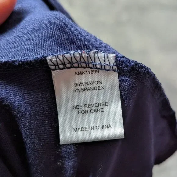 Alison Andrews XL Soft Navy Blue Long Sleeve Shirt w Metal Criss Cross Shoulder - Picture 7 of 7